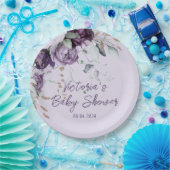Paarse bloemenlavendel Elegant Baby shower Papieren Bordje (Feest)