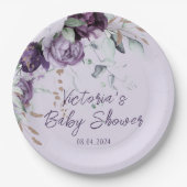 Paarse bloemenlavendel Elegant Baby shower Papieren Bordje (Voorkant)