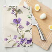 paarse bloemenlavendel theedoek (Quarter Fold)