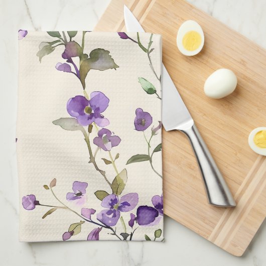 paarse bloemenlavendel theedoek (Quarter Fold)