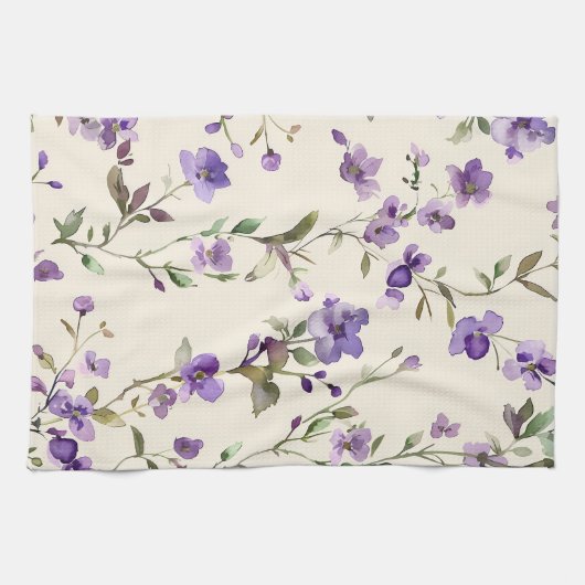paarse bloemenlavendel theedoek (Horizontaal)