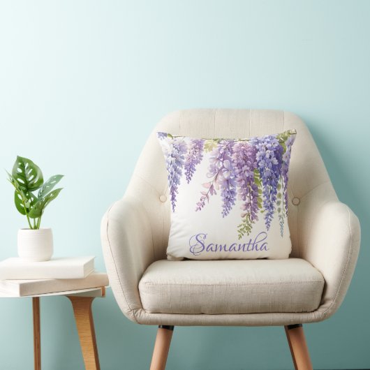 Paarse bloemenlavendel waterverf lila wisteria kussen (Stoel)