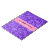 Paarse bloemenleder design suede look notitieboek (Linkerzijde)