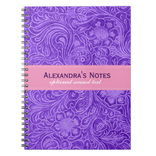 Paarse bloemenleder design suede look notitieboek