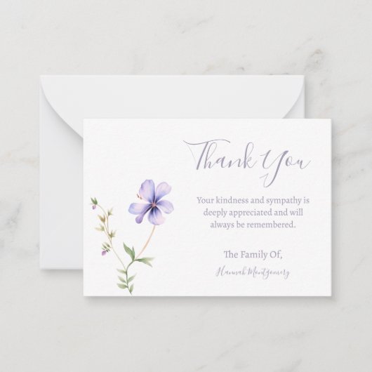 Paarse Bloemenlelie Sympathie Dank u kaart Notitiekaartje (Voorkant)