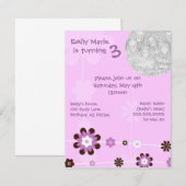 Paarse Bloemenmeisje - Brithday Party Kaart (Voorkant / Achterkant)