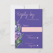 Paarse bloemenmonogram elegante blush roze bruilof RSVP kaartje (Achterkant)