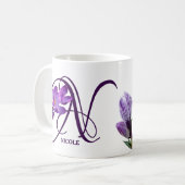  paarse bloemenNicole naam monogram Koffiemok (Voorkant links)
