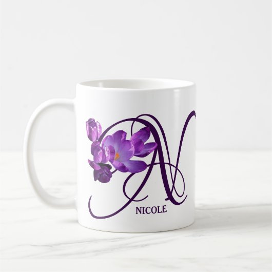  paarse bloemenNicole naam monogram Koffiemok (Links)