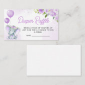 Paarse Bloemenolifant Baby shower Luier Raffle Informatiekaartje (Voorkant / Achterkant)