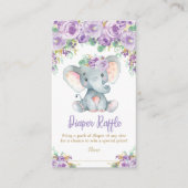 Paarse Bloemenolifant Baby shower Luier Raffle Informatiekaartje (Voorkant)