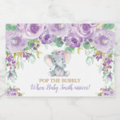 Paarse Bloemenolifant Baby shower Pop de Bubble Sparkling Wijnetiket (Enkel label)