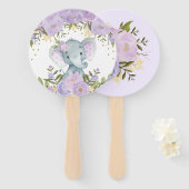 Paarse Bloemenolifant Baby shower Verjaardag Handwaaier (Voorkant en achterkant)