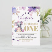 Paarse Bloemenolifant Boho Verjaardag Kaart (Staand voorkant)