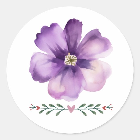 paarse bloemenomhulsel ronde sticker (Voorkant)