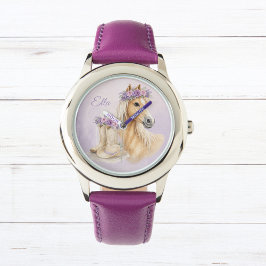 Paarse bloemenpaard voor meisjes horloge