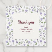 Paarse bloemenpatroon eerste communie bedankjes labels (Achterkant)
