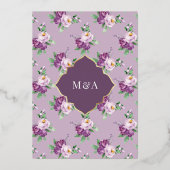 Paarse bloemenpatroon moslim bruiloft goud folie uitnodiging (Achterkant)