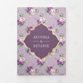 Paarse bloemenpatroon QR-code Indiase bruiloft Drieluik Uitnodiging (Cover)