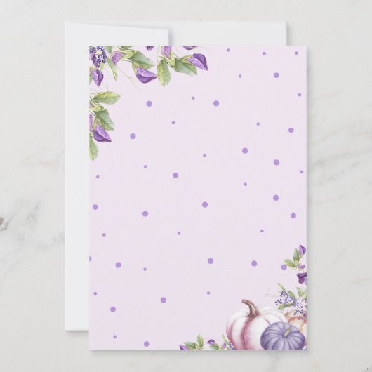 Paarse bloemenpompoen 1e verjaardagsfeestje kaart (Achterkant)