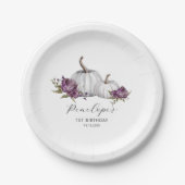 Paarse Bloemenpompoen Verjaardagsfeest Papieren Bordje (Voorkant)