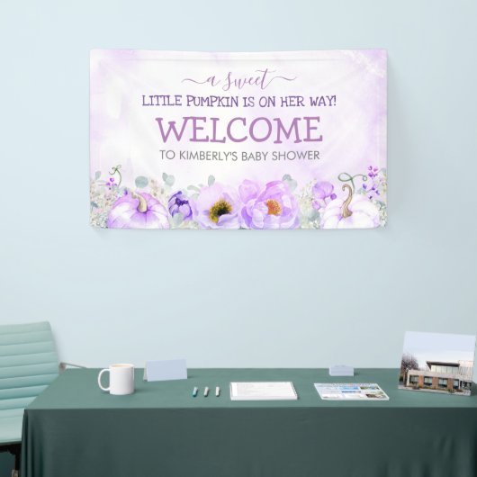 Paarse Bloemenpompoenen Herfst Baby shower Welkom Spandoek (Beurs)