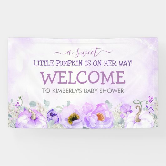 Paarse Bloemenpompoenen Herfst Baby shower Welkom Spandoek (Horizontaal)