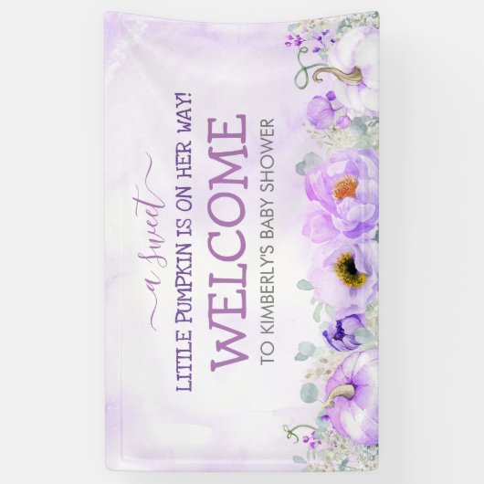 Paarse Bloemenpompoenen Herfst Baby shower Welkom Spandoek (Verticaal)