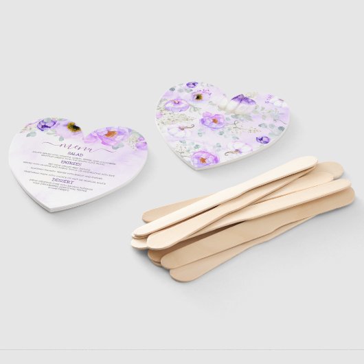 Paarse Bloemenpompoenen Herfst Party Menu Handwaaier (Niet-gemonteerd)