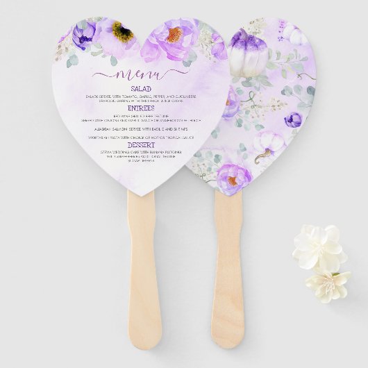 Paarse Bloemenpompoenen Herfst Party Menu Handwaaier (Voorkant en achterkant)
