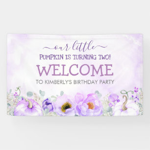 Paarse Bloemenpompoenen Herfst Verjaardagsfeest We Spandoek