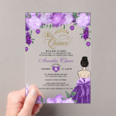 Paarse Bloemenprinses Mis Quince Quinceañera Acryl Uitnodigingen (Insitu (Draagbaar))