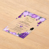 Paarse Bloemenprinses Mis Quince Quinceañera Acryl Uitnodigingen (Laagn)