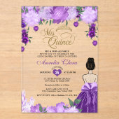Paarse Bloemenprinses Mis Quince Quinceañera Acryl Uitnodigingen (Voorkant)