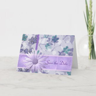 Paarse bloemenprint Save the date Aankondiging