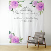 Paarse bloemenquinceanera achtergrond wandkleed (In situ)
