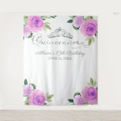Paarse bloemenquinceanera achtergrond wandkleed (Voorkant)