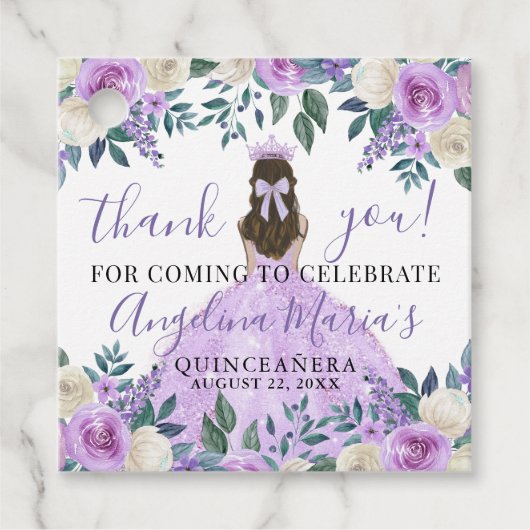 Paarse bloemenquinceanera dank u bedankjes labels (Voorkant)