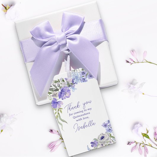 Paarse bloemenquinceanera dank u cadeaulabel