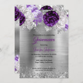 Paarse bloemenquinceanera Uitnodiging (Voorkant / Achterkant)