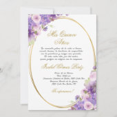 Paarse bloemenquinceanera uitnodiging in het Spaan (Voorkant)