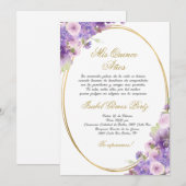 Paarse bloemenquinceanera uitnodiging in het Spaan (Voorkant / Achterkant)