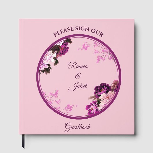 Paarse Bloemenring bruiloft gastenboek (Voorkant)