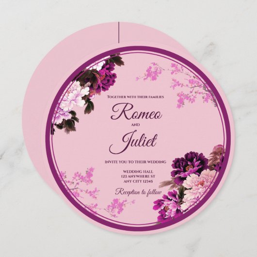 Paarse Bloemenring Huwelijksuitnodiging Kaart (Voorkant / Achterkant)