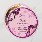 Paarse Bloemenring Trouwen Save the Date Kaart (Voorkant / Achterkant)