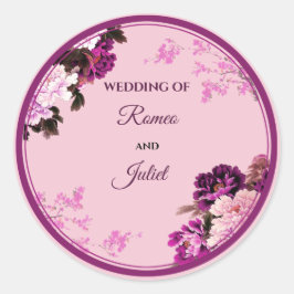 Paarse Bloemenring Trouwronde Stickers