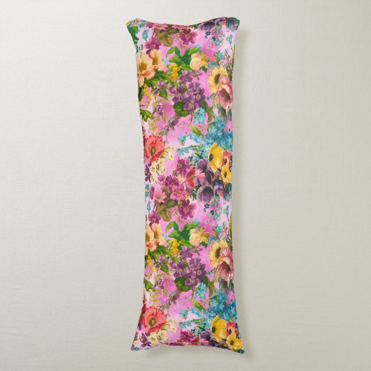  paarse bloemenroze lichaamskussen (Voorkant Verticaal)