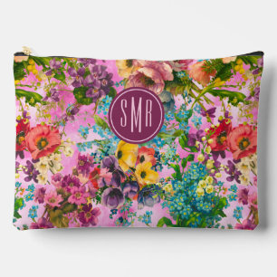  paarse bloemenroze patroonmonogram etui