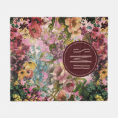 paarse bloemenroze patroonmonogram fleece deken (Voorkant (Horizontaal))