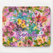  paarse bloemenroze patroonmonogram muismat (Voorkant)